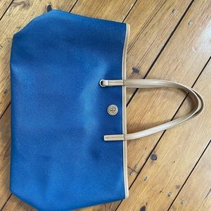 Tory Burch Navy Blue pebbled leather tote